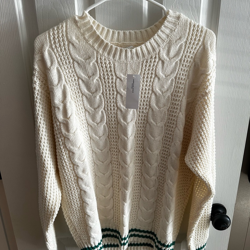 American Eagle Cable Knit Cream Sweater